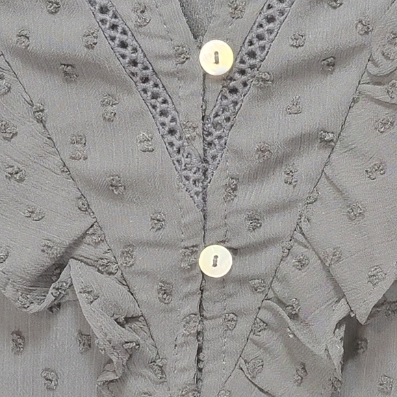 Haver London Blouse Womens L Black Button Flutter Sleeve Swiss Dot Lined Sheer - Picture 5 of 13